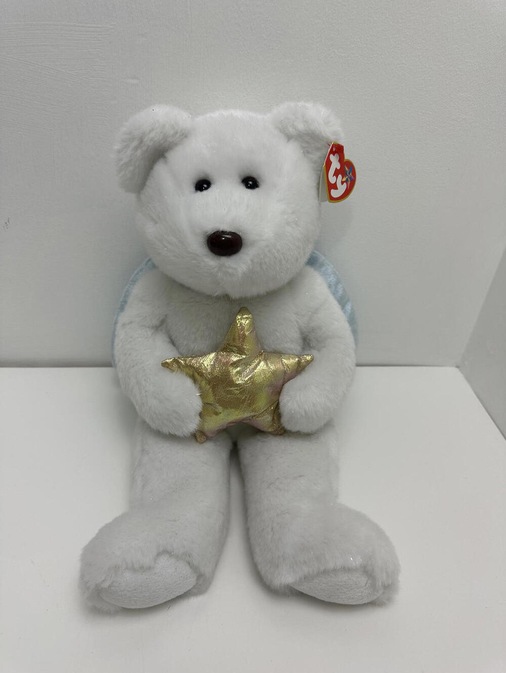 Ty Beanie Buddy “Star” the Angel Bear  with Blue Wings and Gold Star (14 inch)